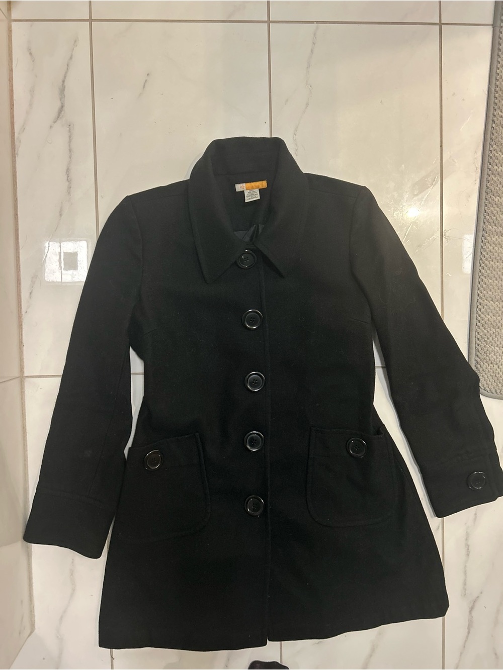 Vintage Y2K Tulle Black Wool Blend Snap Front Coat Tagged XL Fits M/L